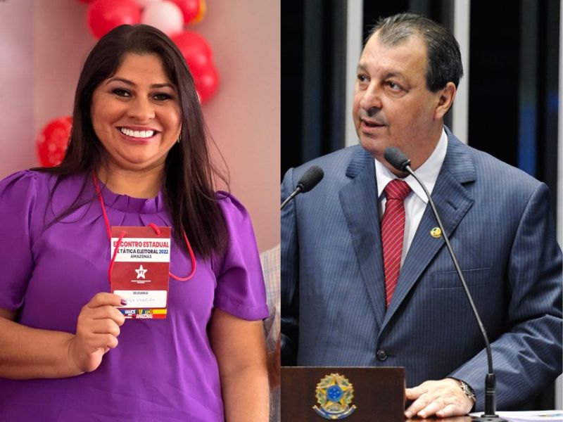 Cheila Moreira, suplente de Omar Aziz, durante evento político no Amazonas