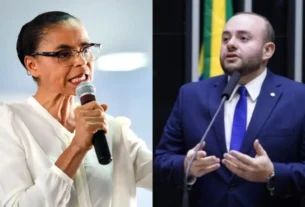 Imagem dividida, na esquerda a Ministra Marina Silva e direita o Deputado Fausto Jr - Fausto Jr afirma que Marina Silva não é bem-vinda na Amazônia
