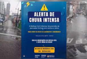Imagem mostra alerta da Prefeitura de Manaus sobre chuvas intensas